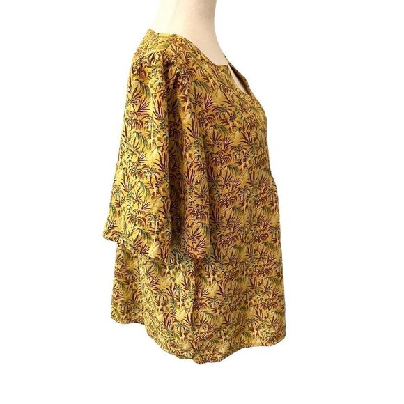 Ann Taylor MT Boho Print Half sleeve Tunic Top Mustard Yellow Green Burgundy - Picture 4 of 7